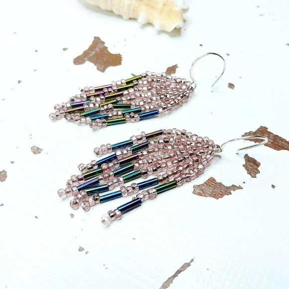 Assorted Small Beaded Fringe Cascade Shoulder Duster Dangle Earrings, 2.5" - Picture 11 of 13